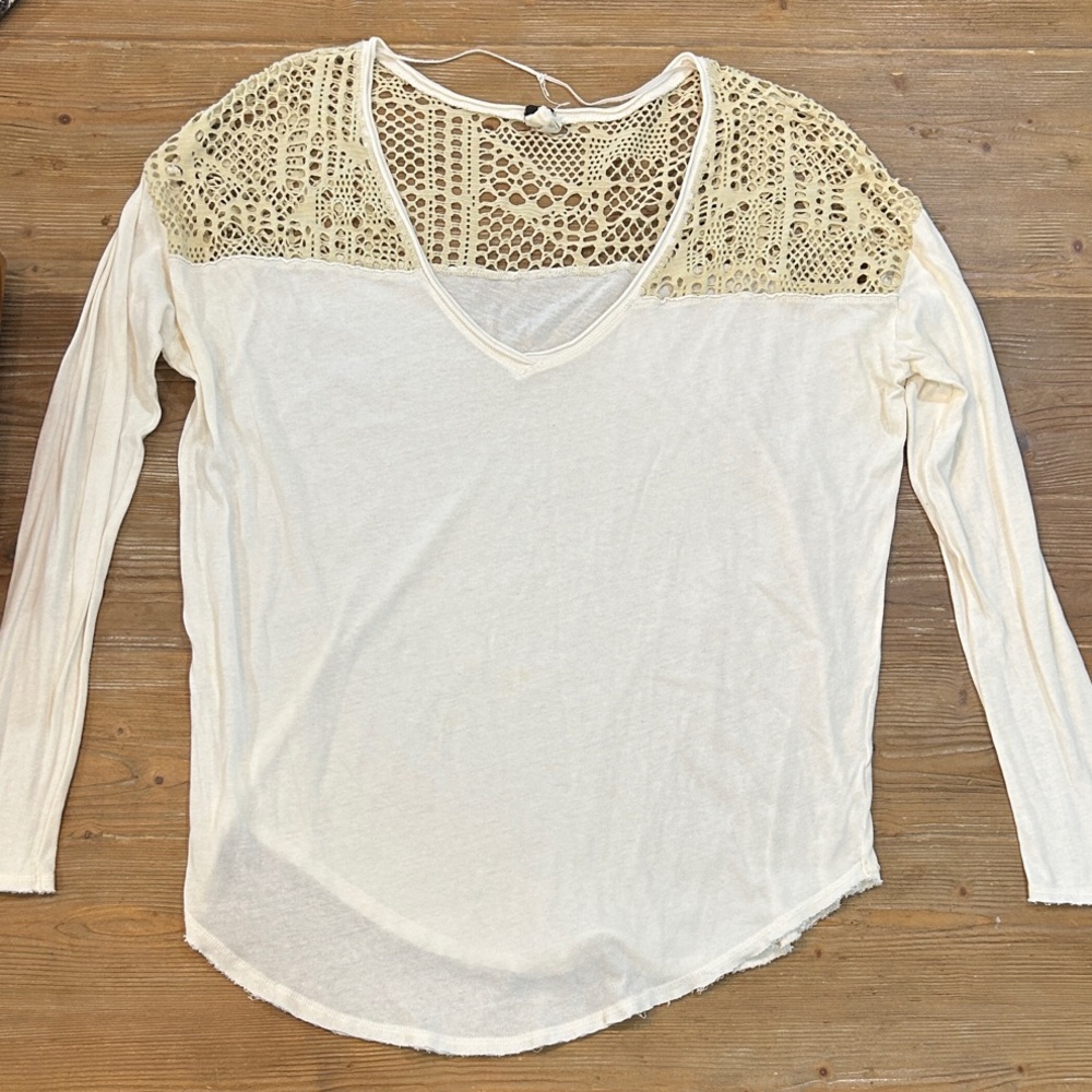 We The Free Cream Crochet Accent Blouse
